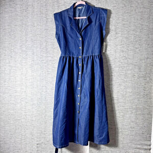 Falling Flower Denim Button Down Dress, Large